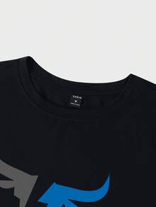 Manfinity Roughcore Men's Bull Print Round Neck Short Sleeve Casual Versatile T-Shirt - Black - View 4