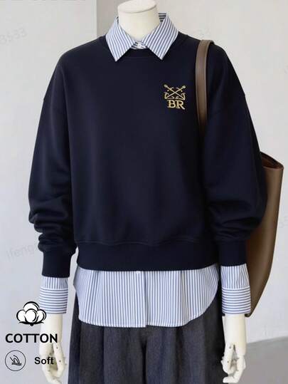 Briarwyn Women's Casual Letter Embroidered Sweatshirt, Autumn,Winter Clothes ,Old Money Style Women