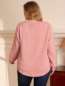 EMERY ROSE Plus Size Women's Round Neck Long Sleeve Loose Casual Sweatshirt, Autumn Winter Fall - Dusty Pink - View 2