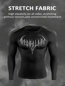 Manfinity Sport Corelite Men's Fashion Contrast Color Print Long Sleeve Sports T-Shirt Compression Shirt Men - Black - View 3