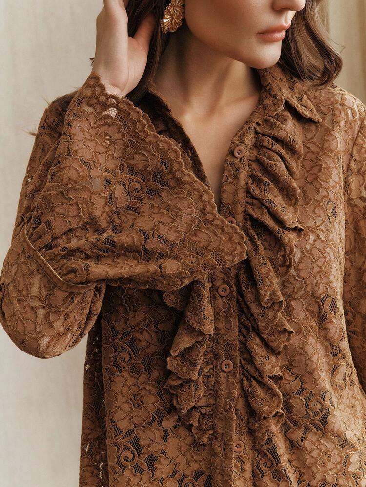 Romantic French Elegant Velvet Lace Flare Sleeve Women's Shirt (Soft & Skin-Friendly Fabric), Suitable For Dates, Outings, Christmas, New Year