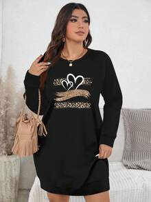 EMERY ROSE Sudadera de cuello redondo de manga larga, de talla grande, con estampado vintage clásico de leopardo y corazón, de estilo minimalista casual, para otoño/invierno - Multicolor - Ver 3