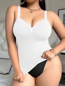 SHEIN 1pc Women's Seamless Shaping Top, Waist & Abdomen Slimming, Simple & Comfortable, Black - White - View 7