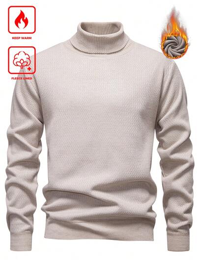 Calvornis 男士休闲日常通勤简约纯色高领毛衣，秋冬季长袖上衣