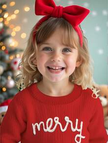 SHEIN Dziewczęcy sweterek świąteczny z nadrukiem w litery, luźny krój, okrągły dekolt, długi rękaw, odpowiedni na jesień/zimę