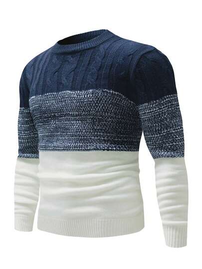 Manfinity Mode Men's Contrast Color Crew Neck Long Sleeve Casual Sweater, Autumn/Winter