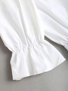 Sweetra 2 件套办公室女士简约长袖衬衫和直筒裤套装，秋季 - 酒紅色 - 查看 5