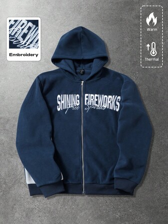 Street Life Unisex Graphic Print Zip-Up Hoodie, Patchwork Street Style American English Text, Autumn/Winter