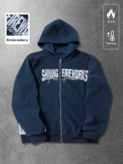 Street Life Unisex Graphic Print Zip-Up Hoodie, Patchwork Street Style American English Text, Autumn/Winter