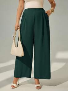 Auralis 大码女式薄荷绿高腰铅笔裤 - 墨綠色 - 查看 3