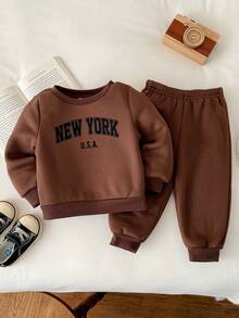 LMoss Kids LMoss 6件套男婴字母图案针织圆领卫衣和裤子套装，男婴服装，幼儿冬季服装，男婴休闲套装，秋季服装，套头衫，舒适的秋冬款式，长袖上衣 - 彩色 - 查看 5