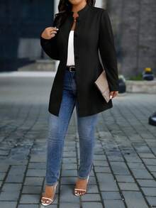 SHEIN PETITE CURVE Damen Große Größen eleganter Mantel mit Stehkragen und Taschen - Schwarz - Übersicht 5