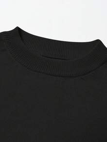 1件少女休闲简约小熊印花圆领宽松针织衫，适合上学、休闲活动、秋冬季、圣诞节穿着。 - 黑色 - 查看 4