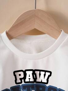 SHEIN | PAW Patrol Young Boy Casual Letter & Dog Print Round Neck Drop Shoulder Sweatshirt, Autumn Cute Sweatshirt Kids Sweatshirts Boys Boys Full Sleeve T Shirts Cartoon