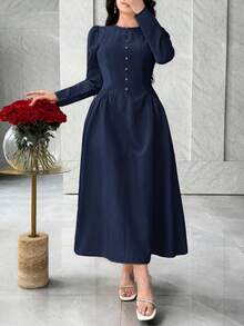 Feyla 优雅法式束腰口袋简约时尚修身连衣裙 - 藏蓝色 - 查看 3