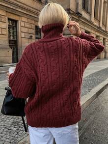 Vivie Lora Suéter de cuello alto de punto grueso de unicolor y ajuste holgado con mangas largas, para otoño/invierno, Año Nuevo - Burdeos - Ver 6