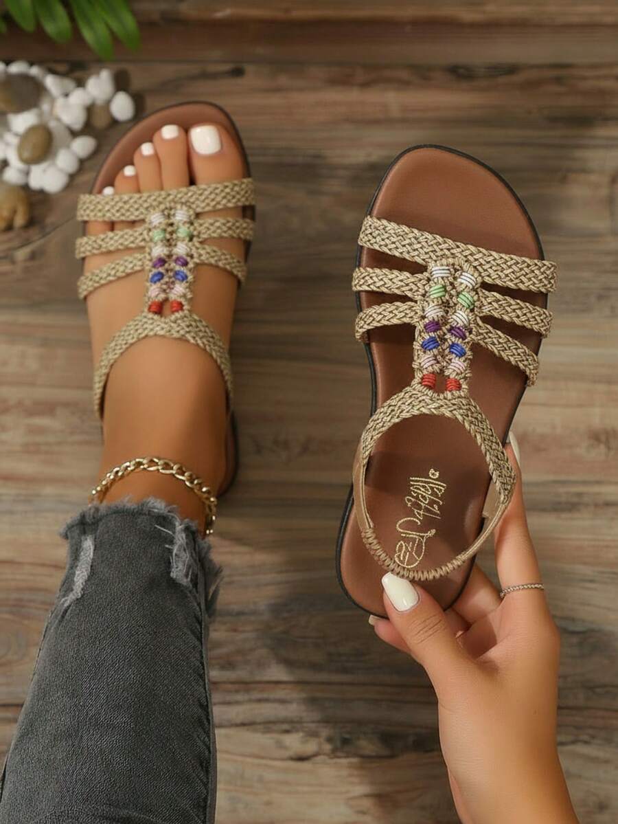 Women Flat Sandals - Khaki - View 1