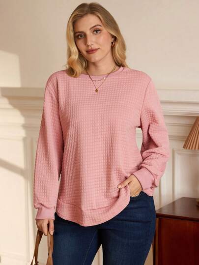 EMERY ROSE Plus Size Women's Round Neck Long Sleeve Loose Casual Sweatshirt, Autumn Winter Fall