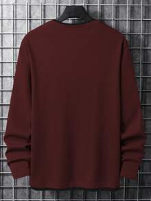 Manfinity Homme 男士休闲撞色圆领长袖T恤，秋季男士休闲上衣，男士长袖上衣，男士上衣 - 棕色 - 查看 2