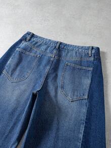 PAVTROS Men's Loose Fit Pockets Wide Leg Casual Versatile Jeans Loose Wide Leg Washed COUPLE Blue Street For Boyfriend & Husband Baggy Blue Jeans Men - Blue - View 5