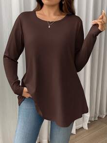 Firerie Túnica básica de manga larga, cuello redondo, unicolor, de corte holgado y elegante para ocasiones casuales y vacaciones, talla grande