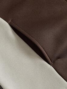 PAVTROS Men's Casual Contrast Color Patchwork Long Sleeve Jacket, Autumn/Winter Motorcycle Jacket Men Dad Brown Jacket Boxing Brown Jersey Race Jacket Track Jacket - Coffee Brown - View 5