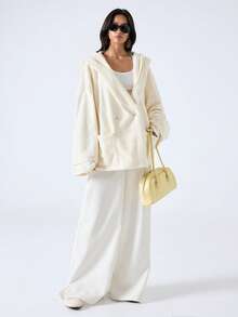 LYSMO 2025 New Arrive Minimalism Winter Women's Fashionable Versatile Solid Color Hooded Overcoat - Beige - View 5