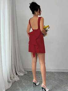 Elenzga Woman's Elegant Sleeveless Mini Dress With Oversized Bow Back Design, Scoop NeckParty