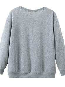 EMERY ROSE 女式休闲宽松圆领长袖运动衫，带有鸭子动物绘画印花，秋季服装 - 灰色 - 查看 2