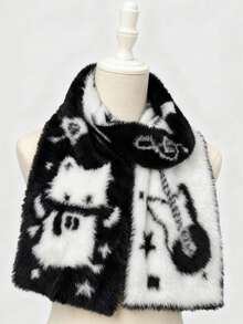 ROMWE Kawaii Khăn choàng cổ hình mèo con bị tuyết giày xéo, khăn choàng giữ ấm cổ bằng sợi lông chồn, phong cách Nhật Bản, hai màu, hai mặt, mùa đông và mùa thu, thời trang, đa năng, ấm áp và hợp thời trang - Nhiều màu - Xem 3