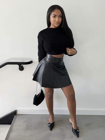 Alexandranx Fashionable Versatile Solid Color High Waist Skirt