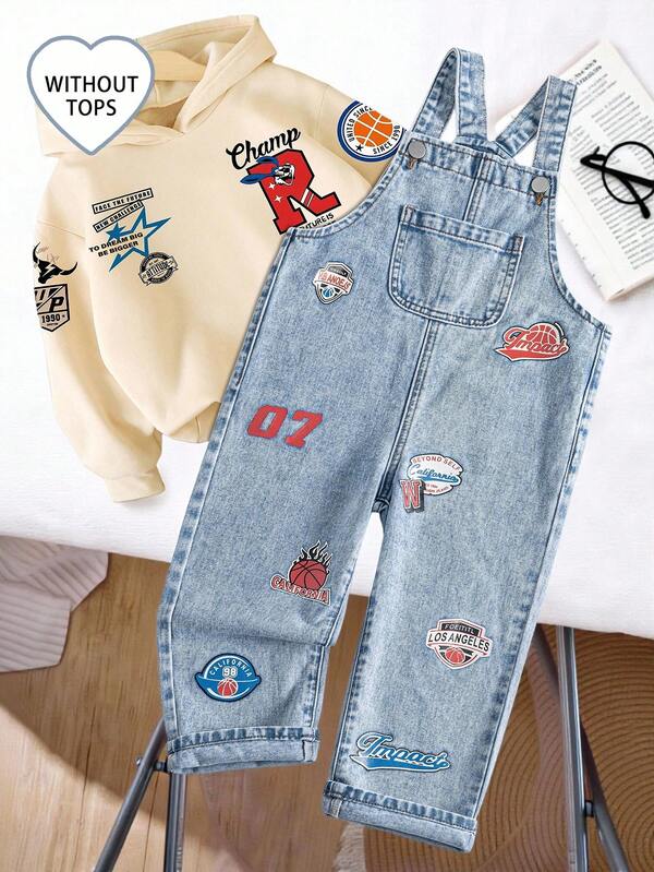 Novos Macacões e Jardineiras Denim Azul Desbotado Vintage para Meninos Jovens, Design de Botão Ajustável, Denim de Algodão Macio e Confortável, Adequado para Outono/Inverno, Uso Diário, Escola, Transporte, Festa, Casa, Férias, Volta às Aulas, Feriados