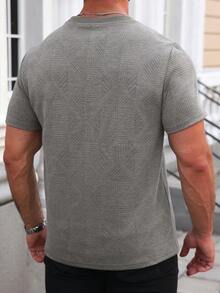Manfinity CasualCool 男士双色几何压花短袖圆领T恤，休闲度假、居家、运动、户外、派对、聚会，简约百搭，面料舒适，适合自己穿着或赠送朋友 - 灰色 - 查看 2