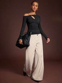 L'Amorae Women's Hollow Out Shoulder Fitted Sexy Blouse - Black - View 1