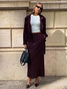 Aloruh Women's New Autumn/Winter Cherry Red Short Suede Trench Coat With Double-Breasted Stand Collar, Waist Belt - Burgundy - View 4