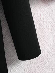 SHEIN Tween Girls Red Ruffle Trim Long Sleeve Casual Hooded Single-Breasted Overcoat - Black - View 3