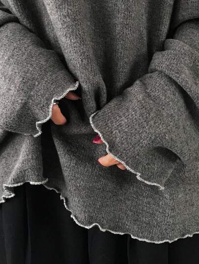 FRIFUL Camiseta holgada y versátil de mujer con cuello redondo, hombros caídos, manga larga, línea de contraste y decoración, para otoño/invierno