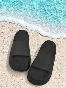 Zapatillas de casa mujer zapatillas de casa, Sandalias de plataforma,zapatillas de estar por casa mujer,fáciles de poner y quitar, material EVA, suave y cómodo, transpirable y resistente al desgaste, adecuadas para caminar a diario, ir de compras, vacaciones en la playa, piscina, uso en baños interiores. - Negro - Ver 12