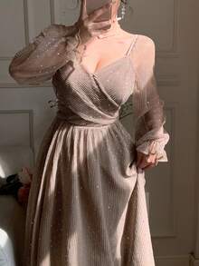 DAZY Şampanya Rengi Uzun Abiye Elbise, Şık Fransız Tarzı, Randevular ve Resmi Etkinlikler İçin Uygun, İlkbahar/Yaz Mezuniyet Elbisesi, Payetli Zarif Kadın Elbiseleri, Parıltılı Elbise, Maksi Elbise - Haki - Görünüm 7