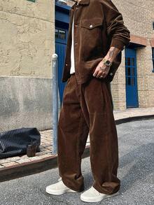 DAZY 男士纯色灯芯绒外套套装，秋季度假 - 棕色 - 查看 6