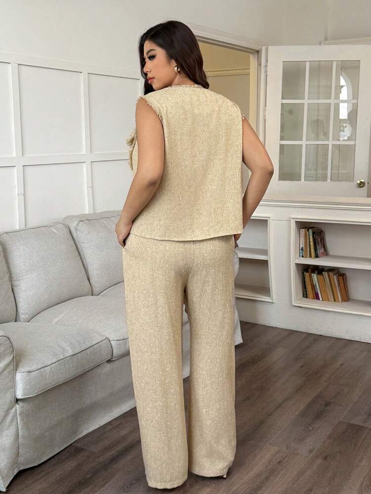 Dazy Plus Fashionable & Elegant Versatile Vest And Loose Straight Leg Pants 2 Pieces Set, Plus Size
