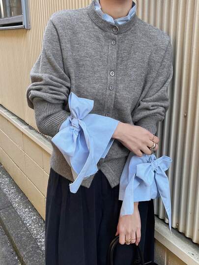 FRIFUL 女士休闲撞色系带袖口开衫，秋冬款