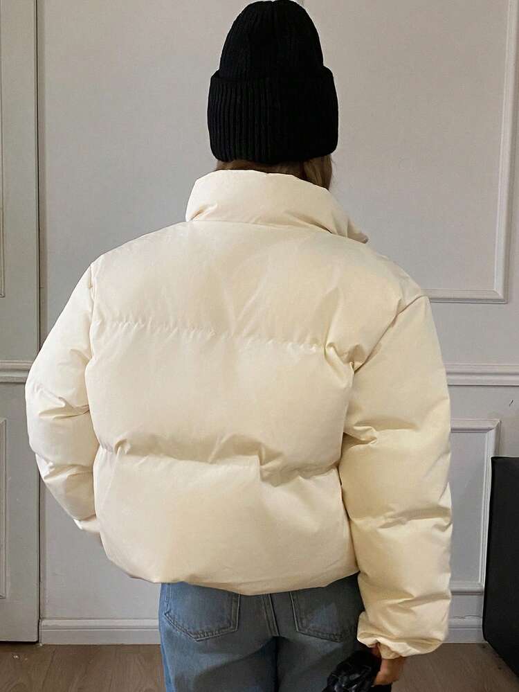 Minimalist Design Black Collar Short Women Padded Coat
