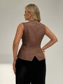 Auralis Camiseta sin mangas de color caqui sólido con decoración de hebilla de metal, elegante, para mujer, estilo de negocios casuales, moda de viaje, graduación, oficina, crucero, aeropuerto, divertida