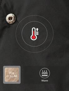 Anewsta 女士时尚休闲蓬松人造毛领中长款黑色绗缝外套，拉链款