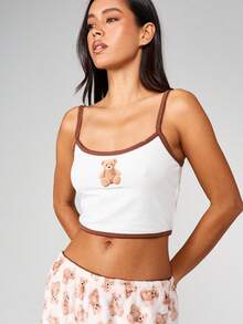 MISSGUIDED Bộ đồ ngủ in hình gấu Giáng sinh kèm áo hai dây ngắn và quần ống rộng, đồ mặc ở nhà - Nhiều màu - Xem 3