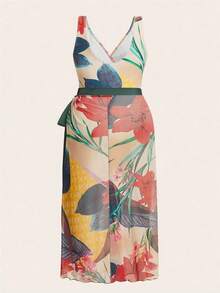 Swim Oasis Kích thước lớn In hoa Cổ v Áo tắm một mảnh Với Che phủ Váy - Nhiều màu - Xem 8