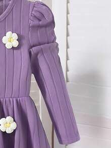 Elladie kids Robe en tricot texturé à col rond, manches raglan et taille marquée, couleur unie, style décontracté et mignon pour filles