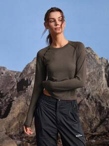 In My Nature Women's Striped Round Neck Raglan Sleeve Casual Outdoor T-Shirt - Brown - View 5