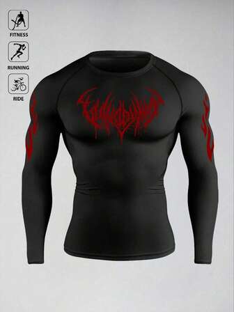 Manfinity Sport Polished Men's Flame Print Athletic Compression T-Shirt